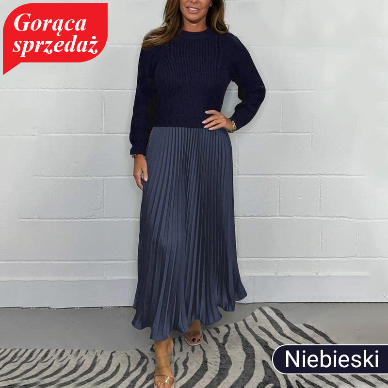 🔥Damska stylowa i elegancka plisowana sukienka z okrągłym dekoltem