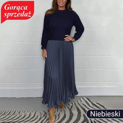 🔥Damska stylowa i elegancka plisowana sukienka z okrągłym dekoltem