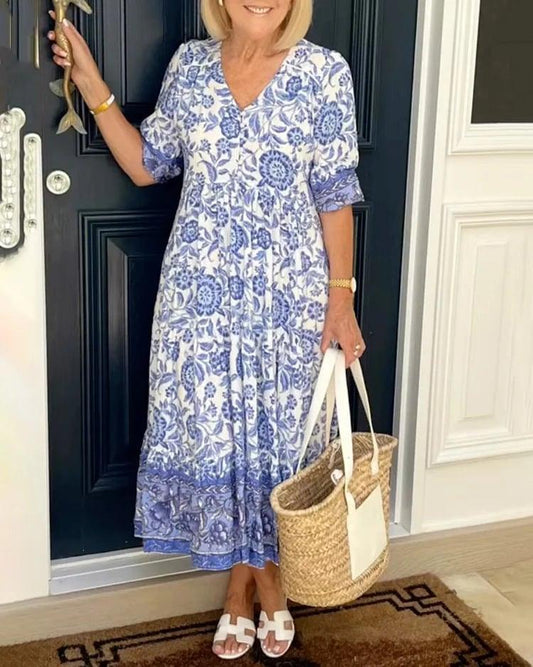 🌸Modna i elegancka sukienka z nadrukiem V-neck